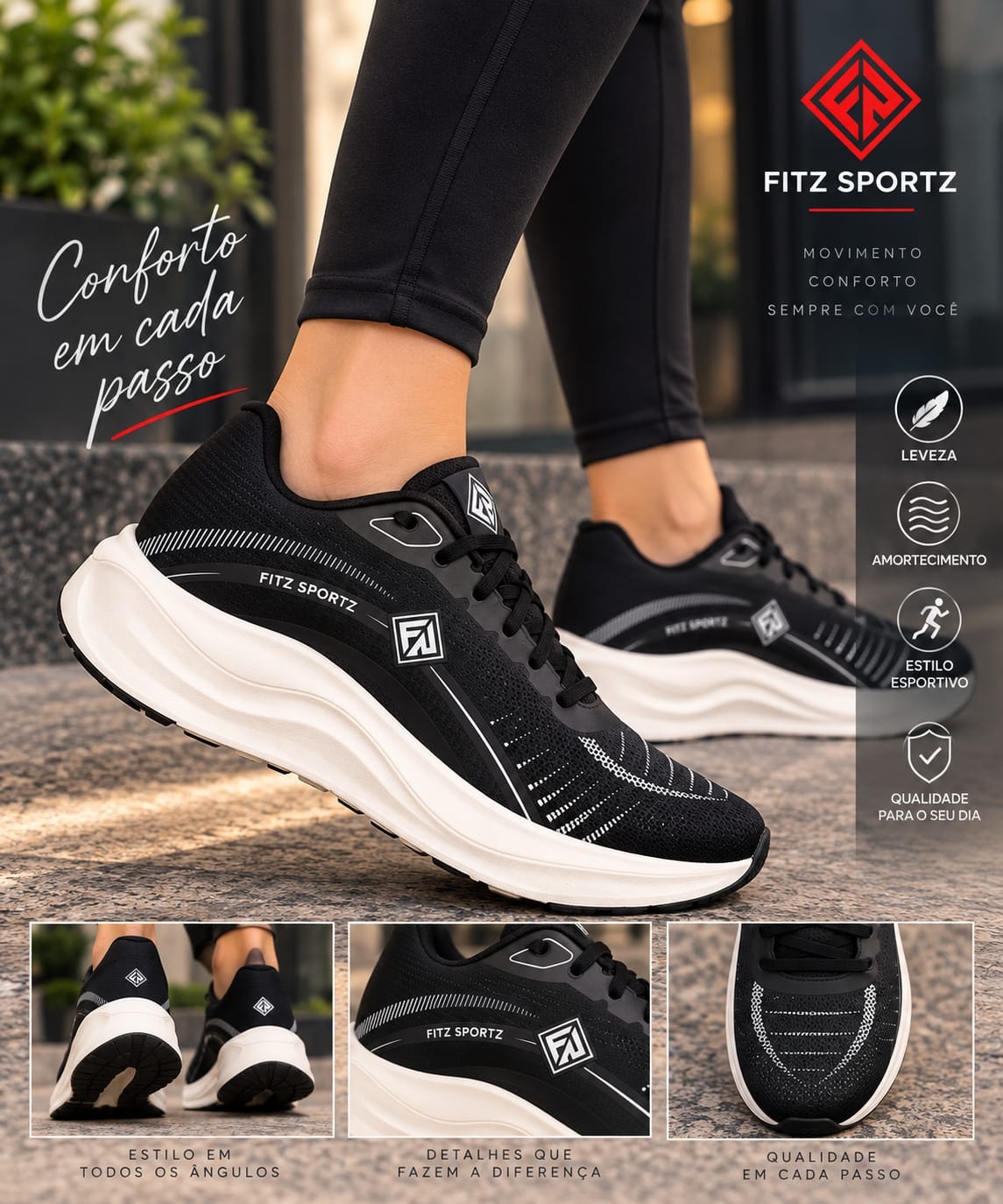 Tênis Esportivo Fitz Sportz Preto - miniatura 2